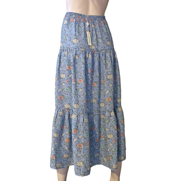 Max Studio Tiered Floral Peasant Skirt Maxi Prairie Button Front Layered - Picture 6 of 10